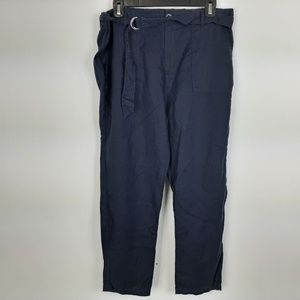 G. H. Bass & Co. Women's 100% Linen Pants Elastic Waist Size 12 Blue